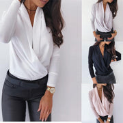 Long Sleeve Solid Color Deep V Swing Collar Shirt