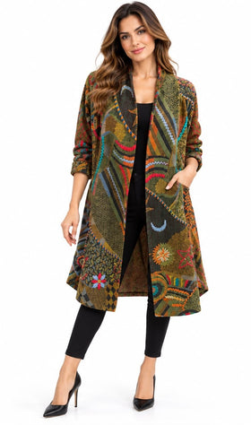 BABA 100% Wool Embroidered Long Coat β Multicolor