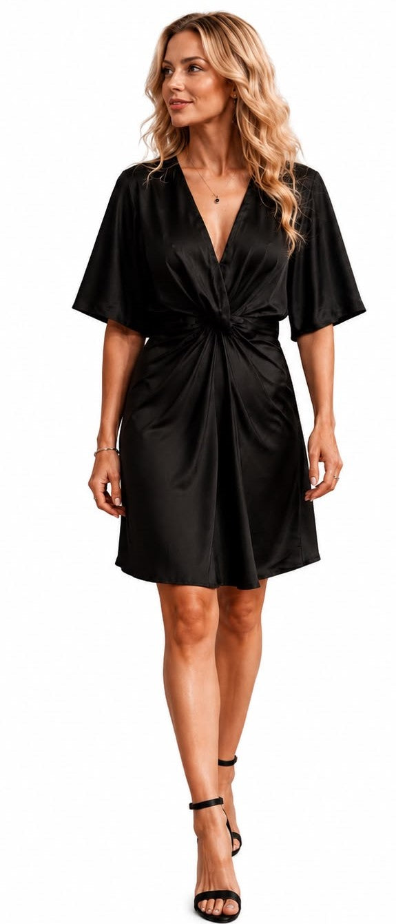 satin twist front dress satin twist front one shoulder dress Orange / SMALL