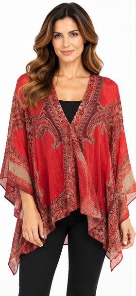 BABA – Elegant Red Paisley 100% Wool Kimono Jacket