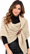 Fitolini Elegant Cream Knit Shawl with Leather-Look Buckle