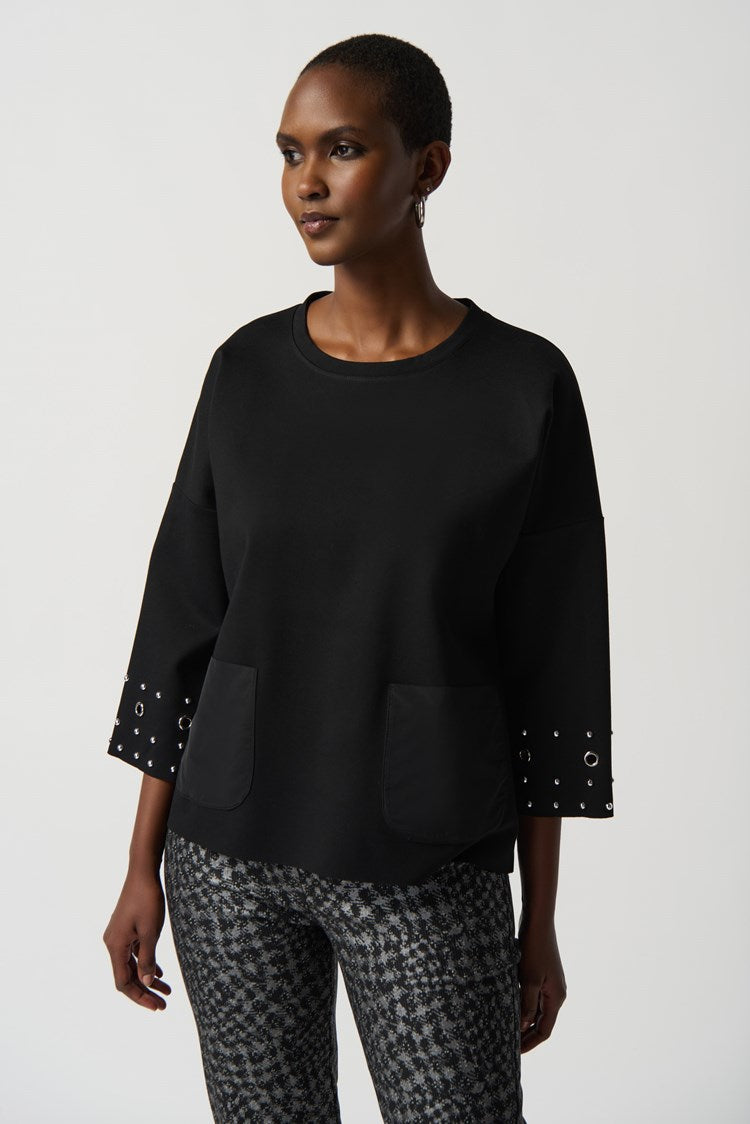 Joseph Ribkoff Heavy Knit Boxy Top With Eyelet Detail #234142