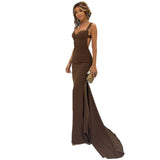 Women's Slimming Train Skirt Pleated Strap Long Dress Evening Gown