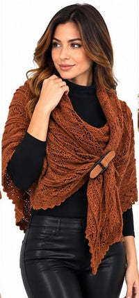 Fitolini Elegant Rust Cropped Knit Shawl with Buckle
