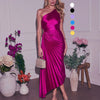 Pleated One-Shoulder Oblique Collar Solid Color Evening Dress