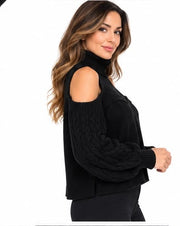 Fitolini Cold Shoulder Chunky Knit Turtleneck Sweater