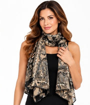 BABA – Elegant Black & Beige Floral Convertible Kimono Jacket | PCH-12-C