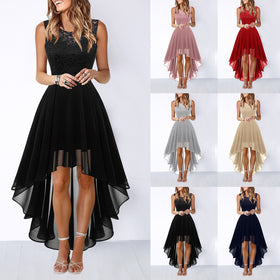 Hollow-out Lace Waist-tightening Chiffon Evening Dress