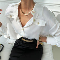 Temperament Lapel Chic Button Design Long-sleeved Shirt