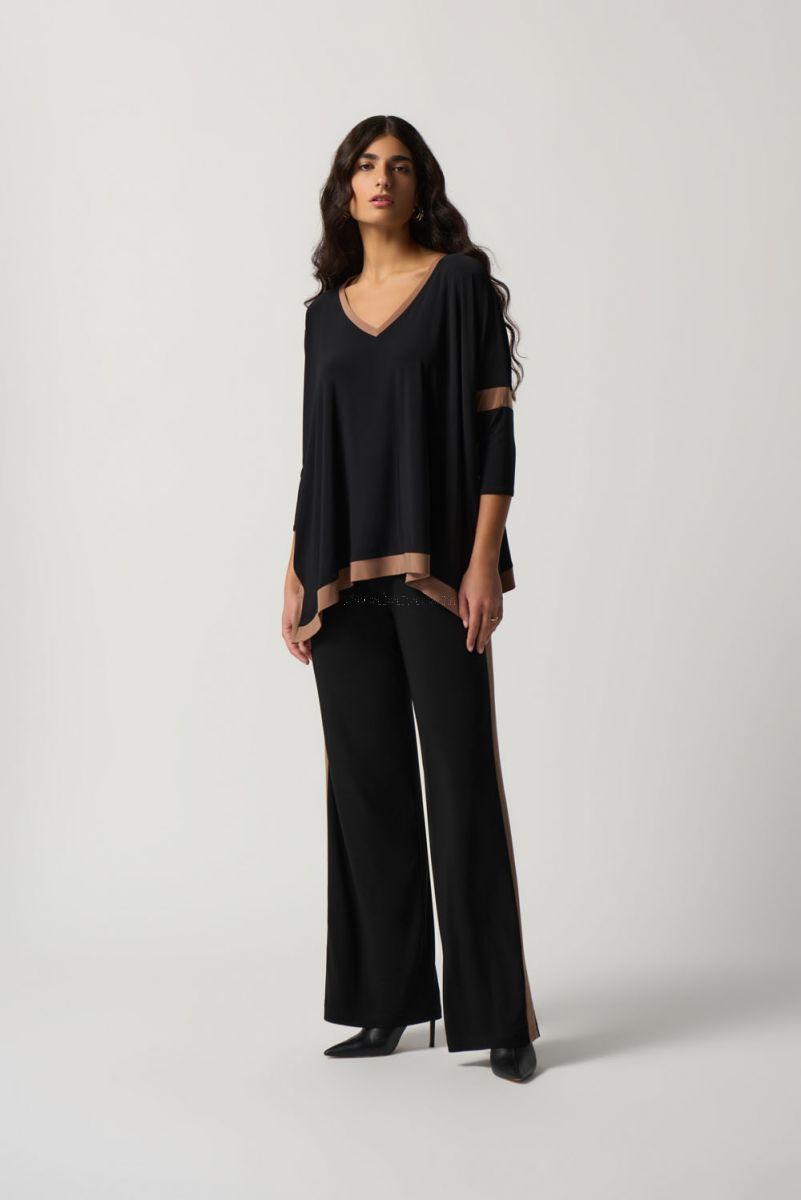 Joseph Ribkoff Black/Nutmeg V-Neck Top #233101