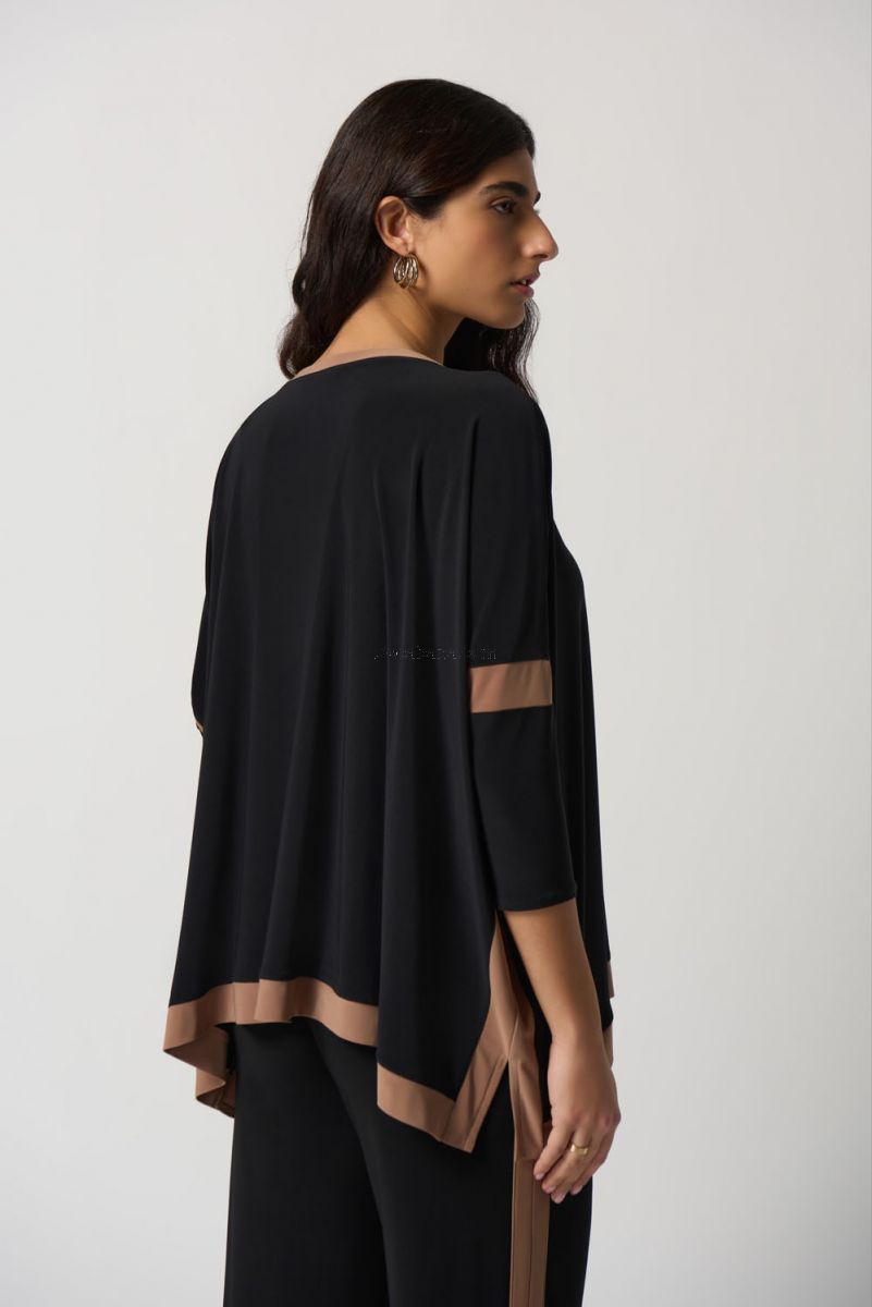Joseph Ribkoff Black/Nutmeg V-Neck Top #233101