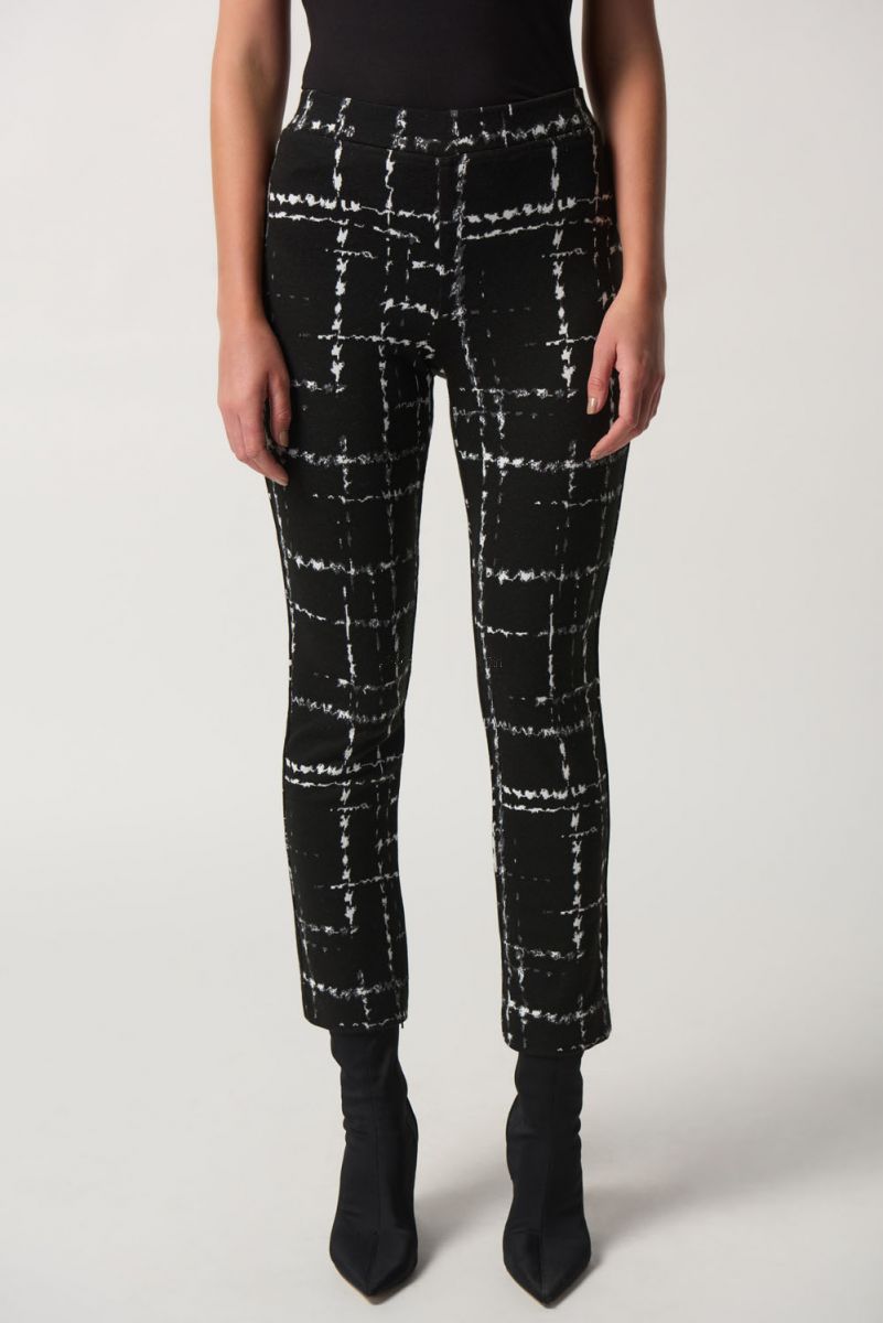 Joseph Ribkoff Black/Multi Plaid Slim Fit Pant #233143