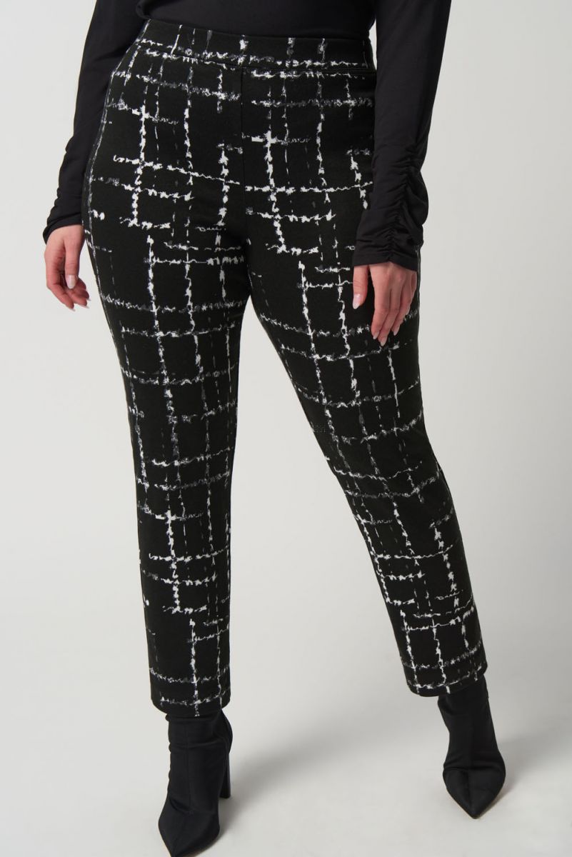 Joseph Ribkoff Black/Multi Plaid Slim Fit Pant #233143