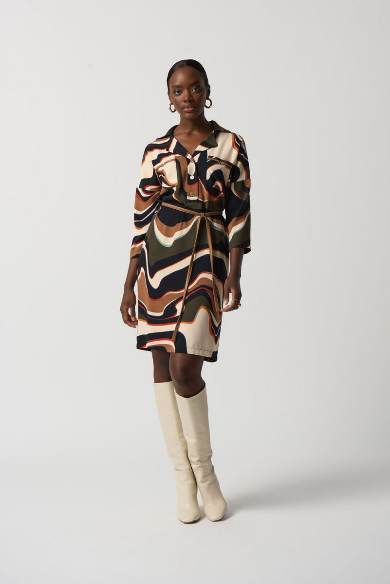 Joseph Ribkoff Black/Multi Abstract Print Belted Tunic Dress #233224
