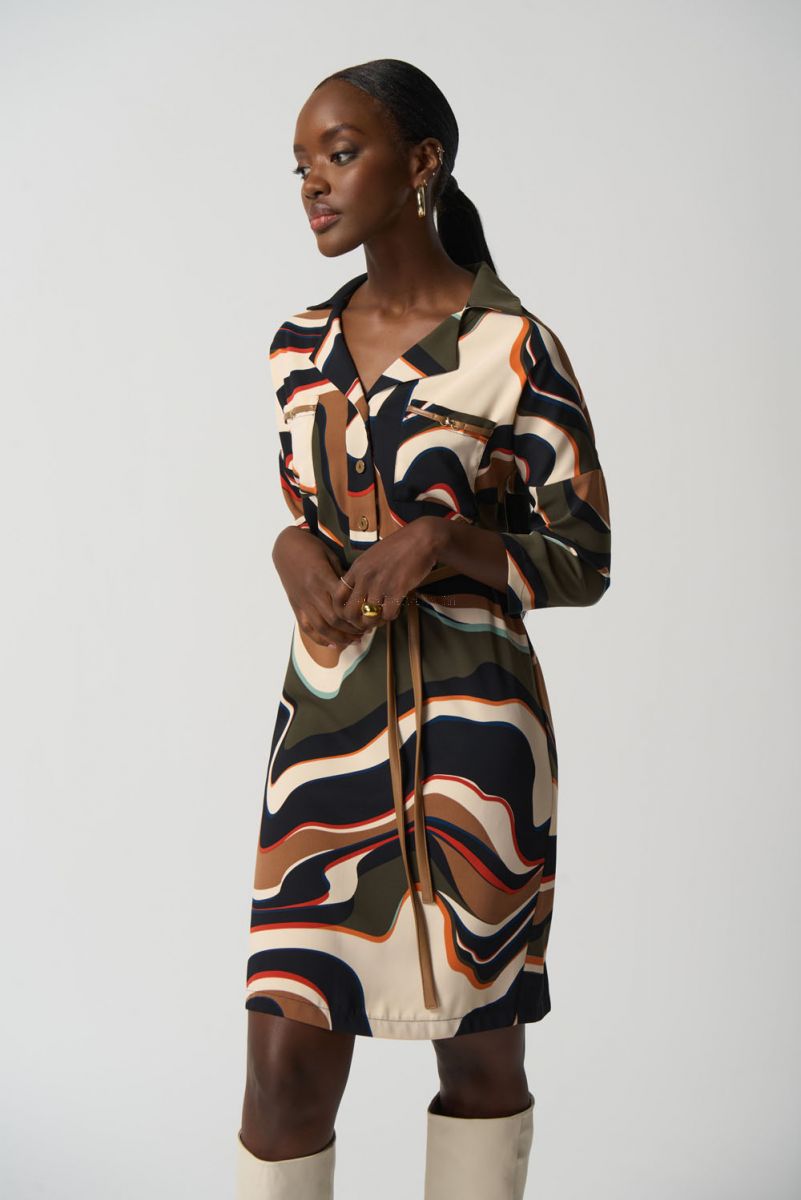 Joseph Ribkoff Black/Multi Abstract Print Belted Tunic Dress #233224