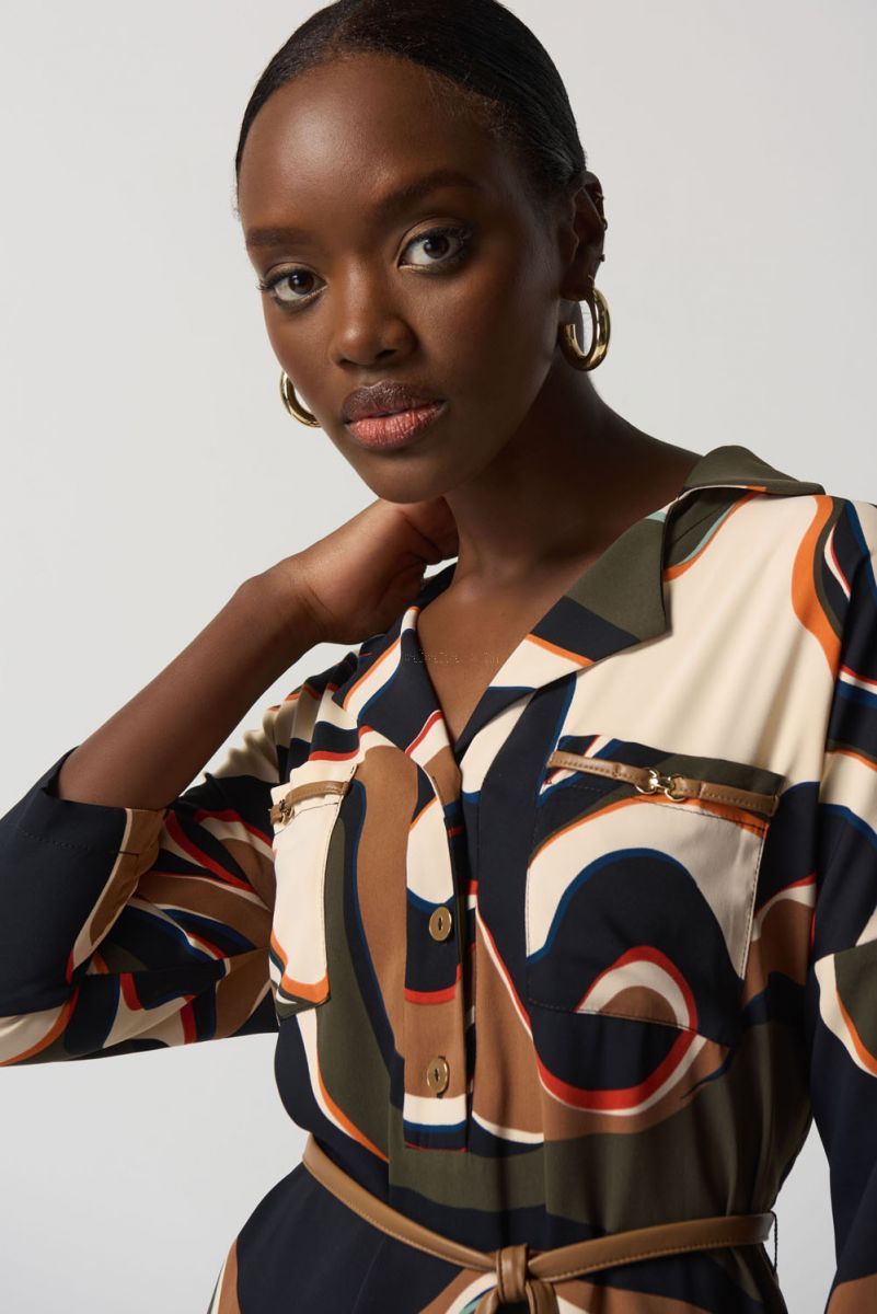 Joseph Ribkoff Black/Multi Abstract Print Belted Tunic Dress #233224