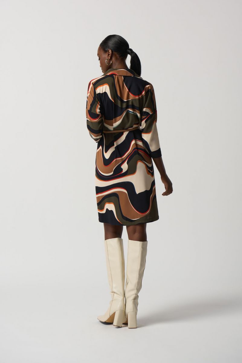 Joseph Ribkoff Black/Multi Abstract Print Belted Tunic Dress #233224