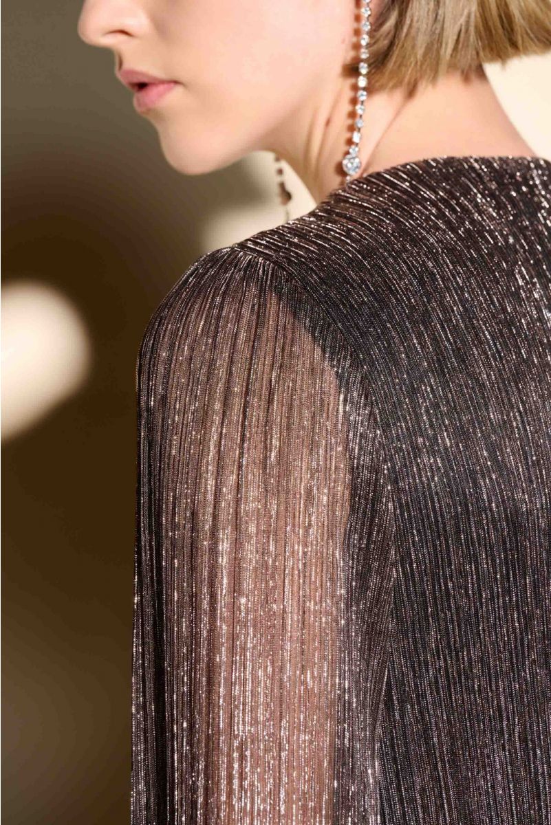 Joseph Ribkoff Black/Rose Gold Novelty Puff Sleeve Top # 233780