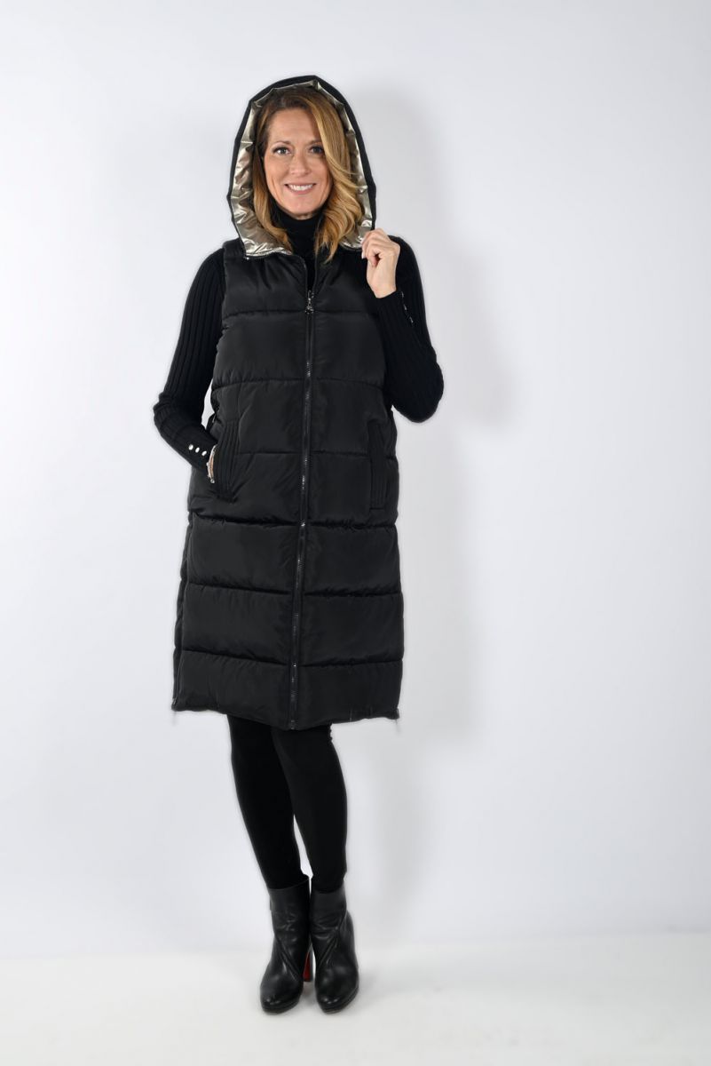 Frank Lyman Black/Gold Reversible Sleeveless Puffy Jacket # 233899U