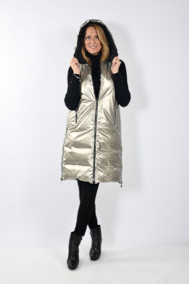 Frank Lyman Black/Gold Reversible Sleeveless Puffy Jacket # 233899U