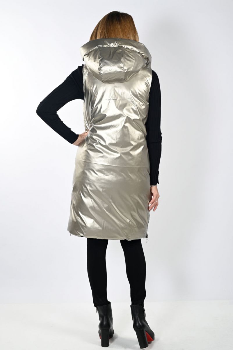 Frank Lyman Black/Gold Reversible Sleeveless Puffy Jacket # 233899U