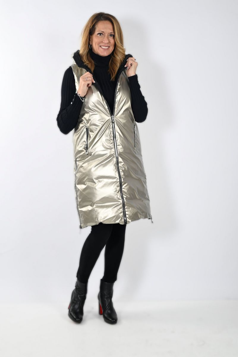 Frank Lyman Black/Gold Reversible Sleeveless Puffy Jacket # 233899U