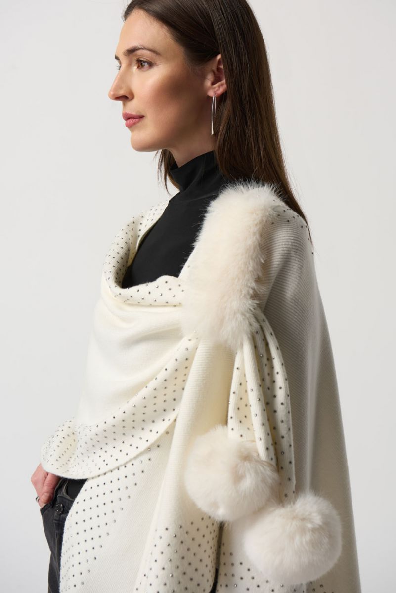 Joseph Ribkoff Winter White Faux Fur Pom Pom Cape # 233939