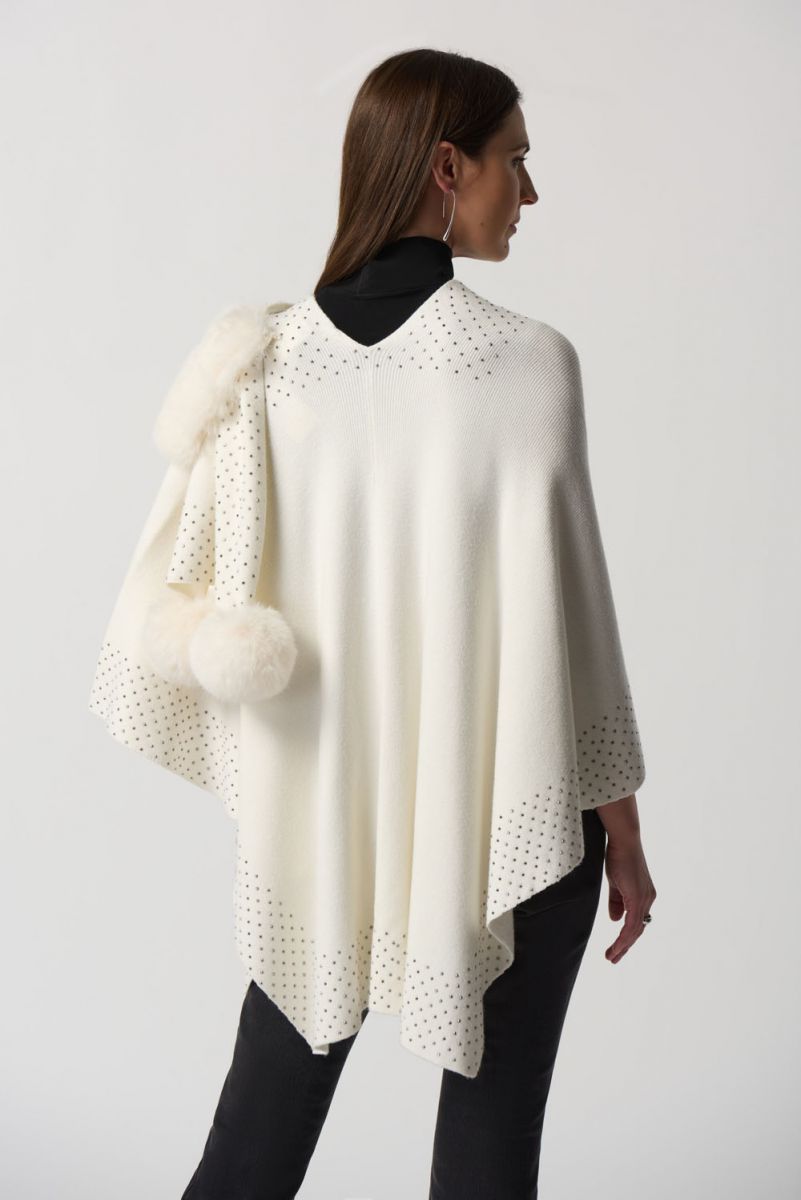 Joseph Ribkoff Winter White Faux Fur Pom Pom Cape # 233939