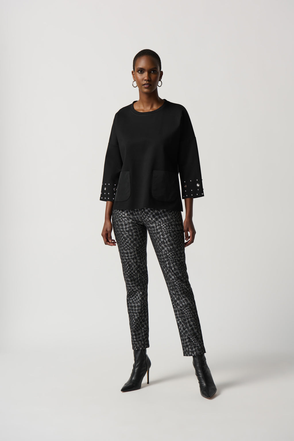 Joseph Ribkoff Heavy Knit Boxy Top With Eyelet Detail #234142