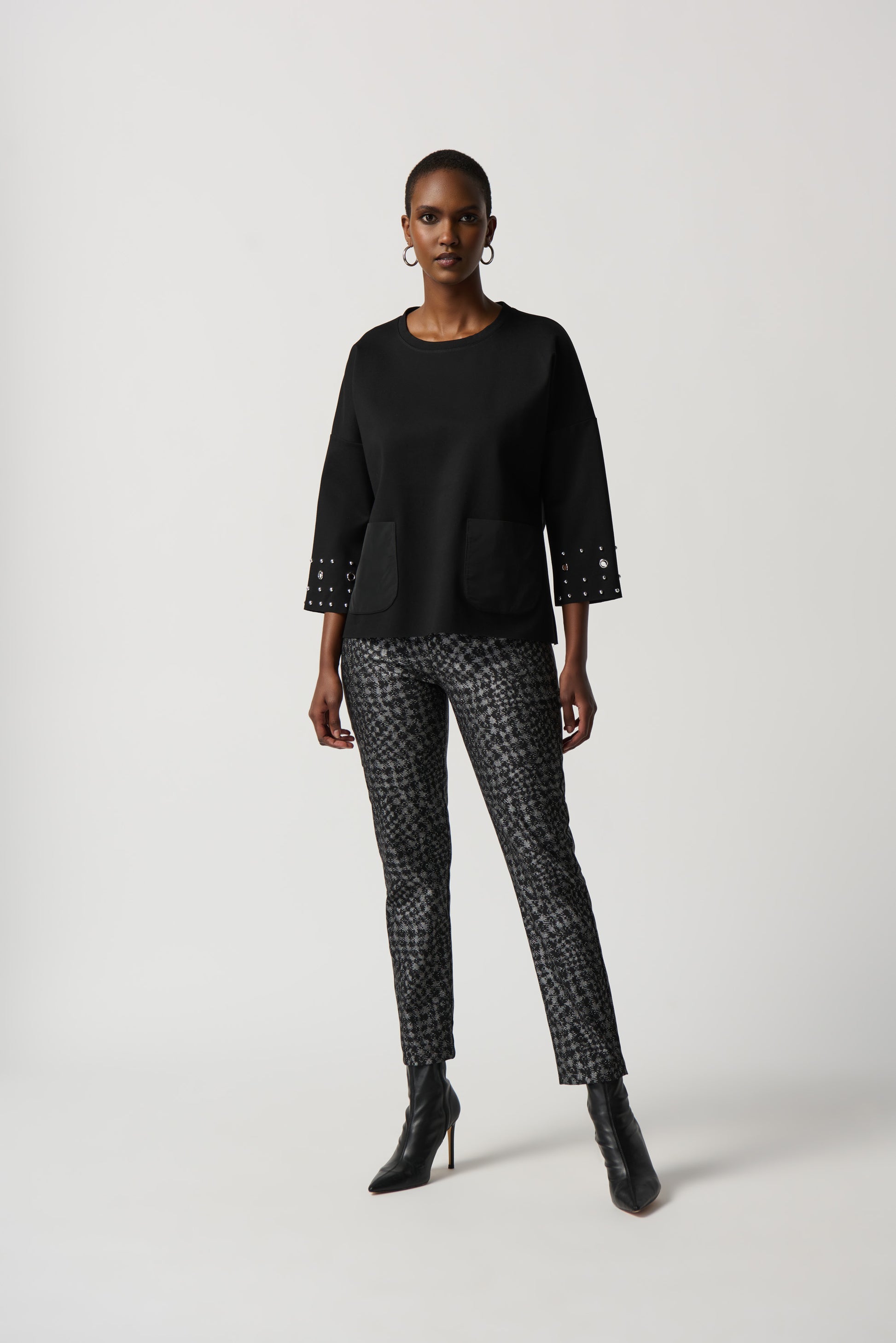 Joseph Ribkoff Heavy Knit Boxy Top With Eyelet Detail #234142