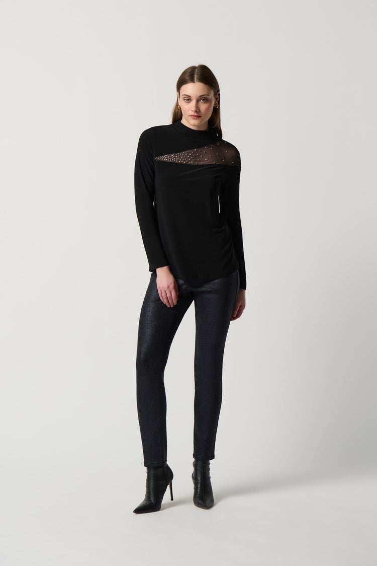 Joseph Ribkoff Silky Knit Top With Embellished Mesh insert
