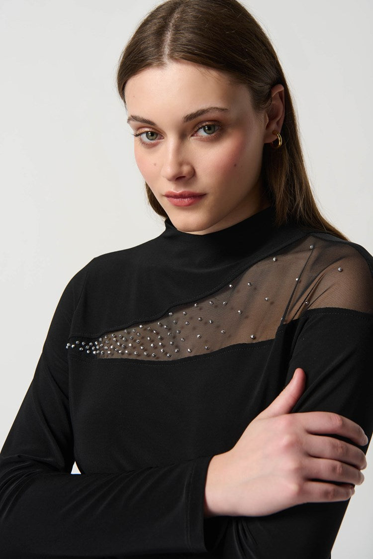 Joseph Ribkoff Silky Knit Top With Embellished Mesh insert