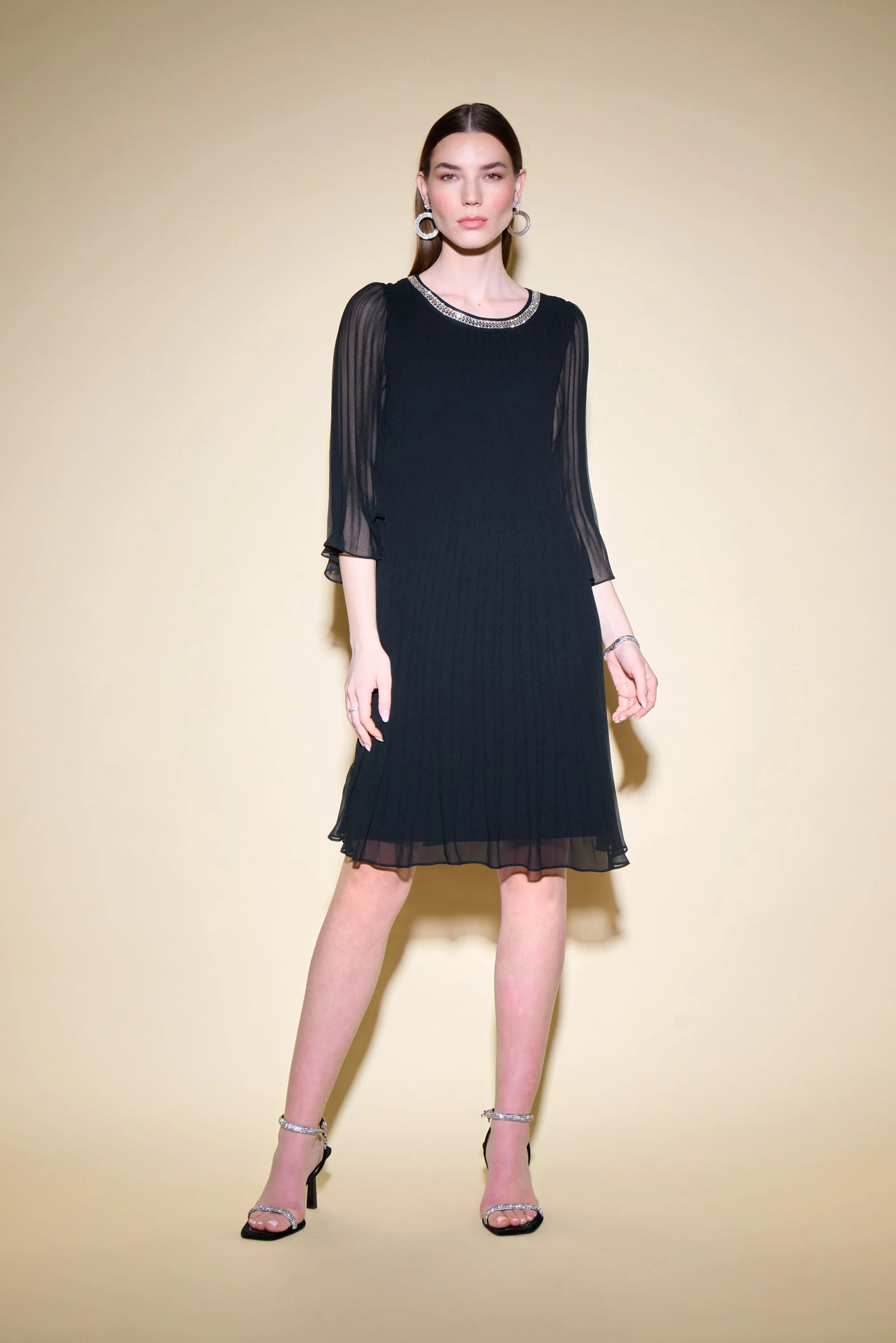 Joseph Ribkoff Pleated Chiffon Trapeze Dress # 234700