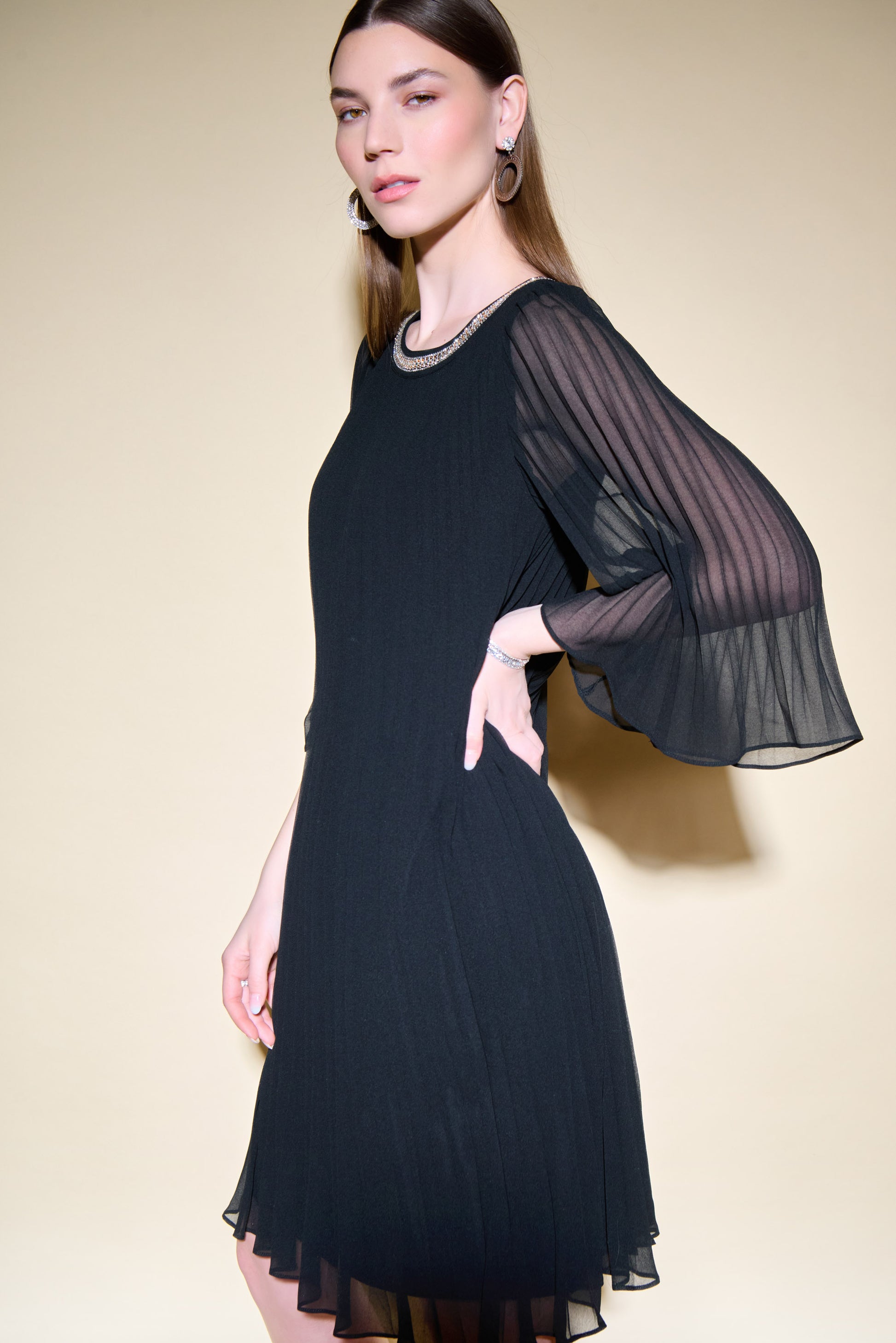 Joseph Ribkoff Pleated Chiffon Trapeze Dress # 234700