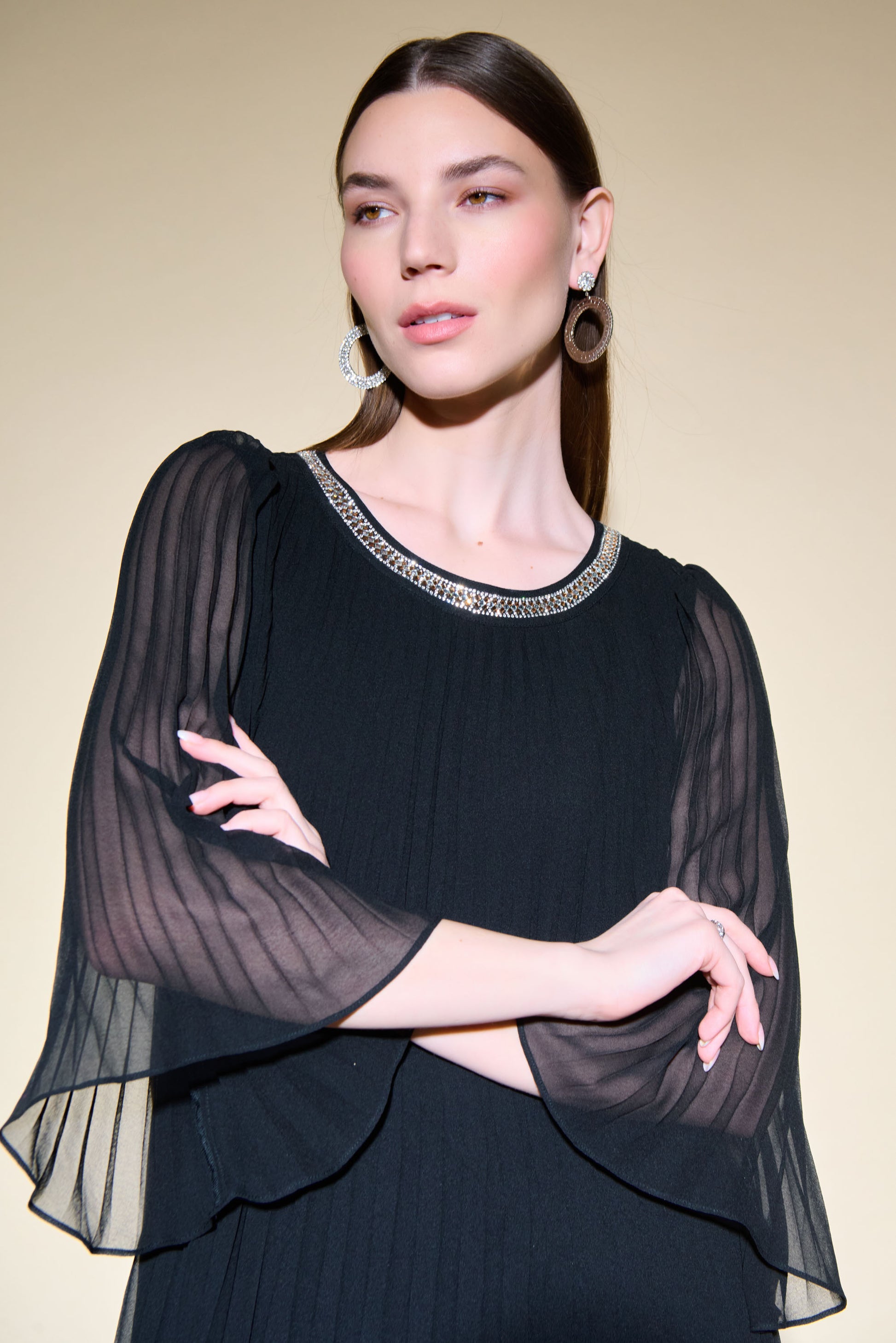 Joseph Ribkoff Pleated Chiffon Trapeze Dress # 234700