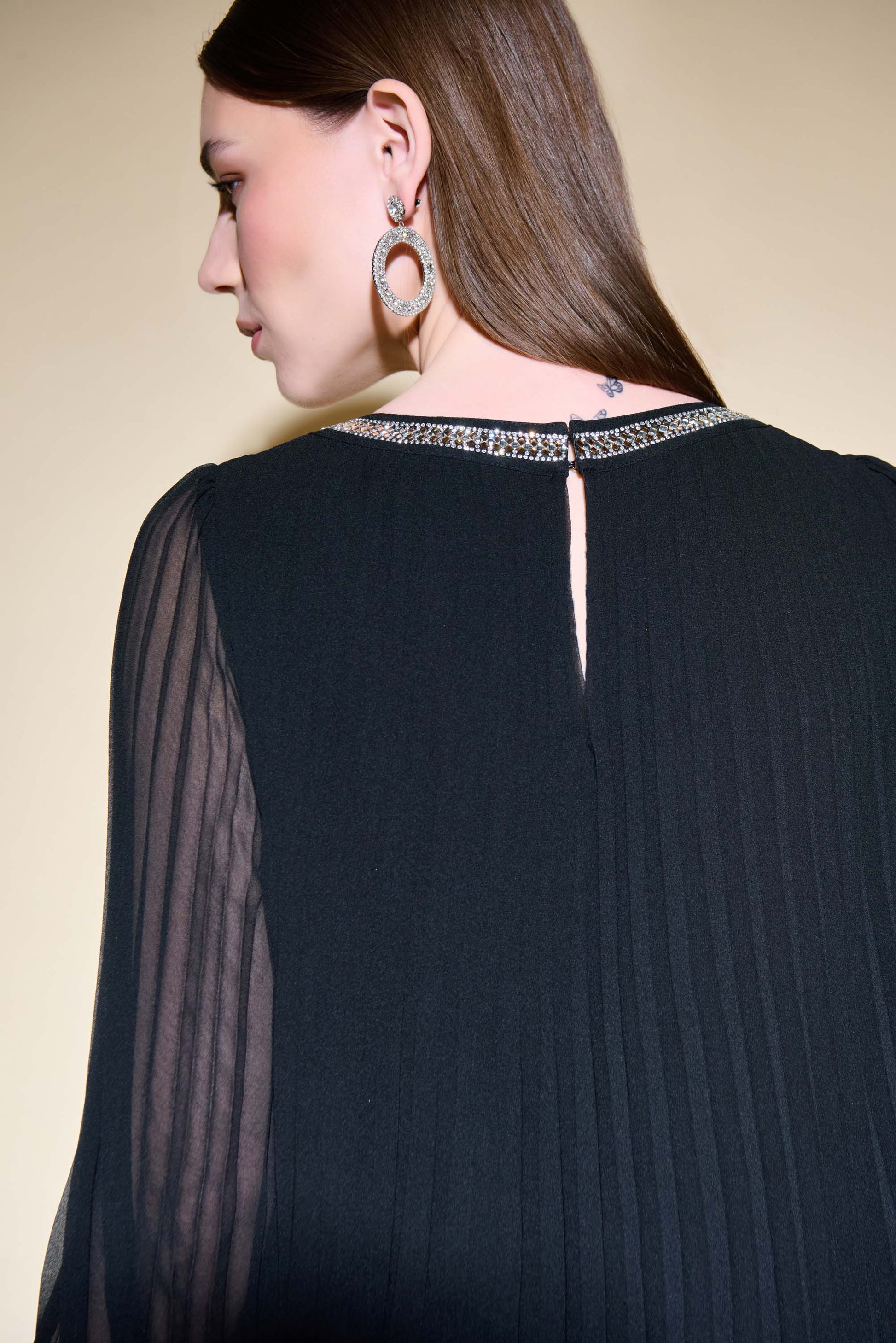 Joseph Ribkoff Pleated Chiffon Trapeze Dress # 234700