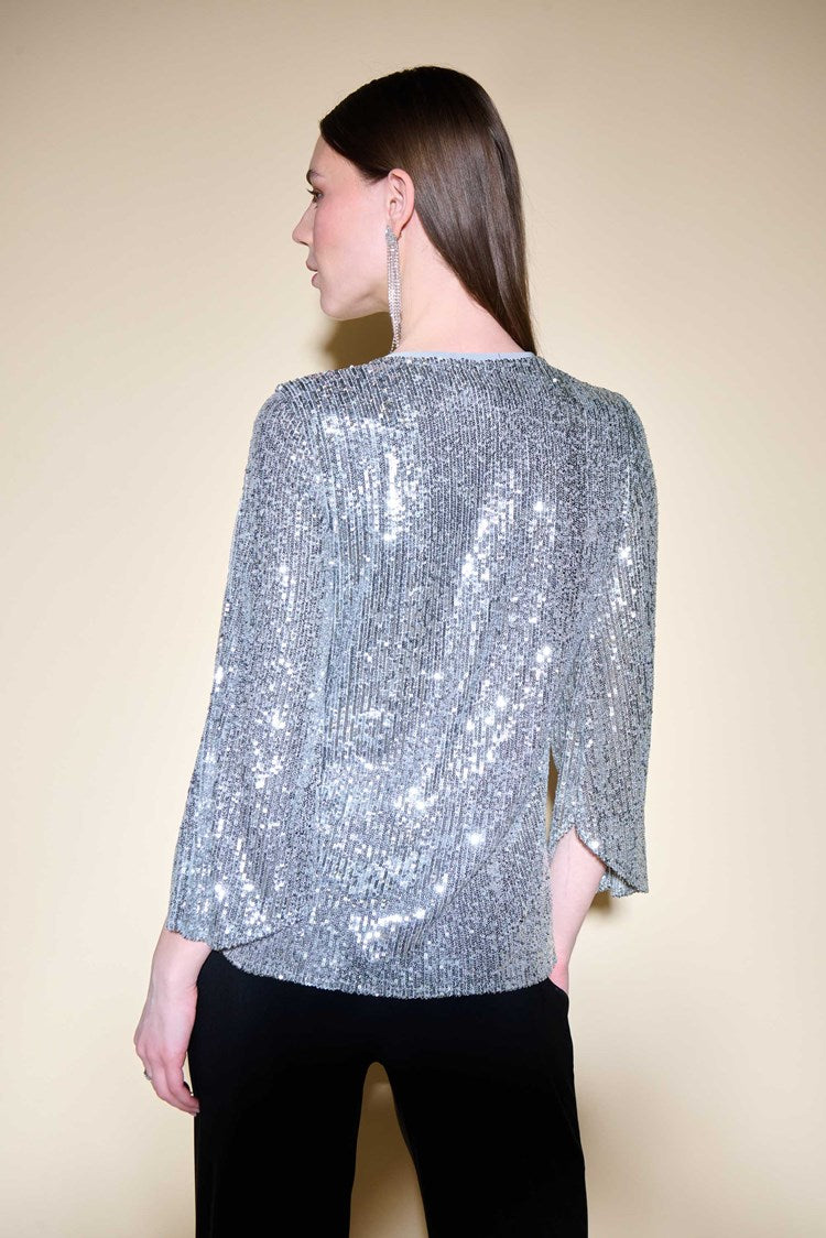 Joseph Ribkoff Sequin Bell Sleeve Flared Top # 234701