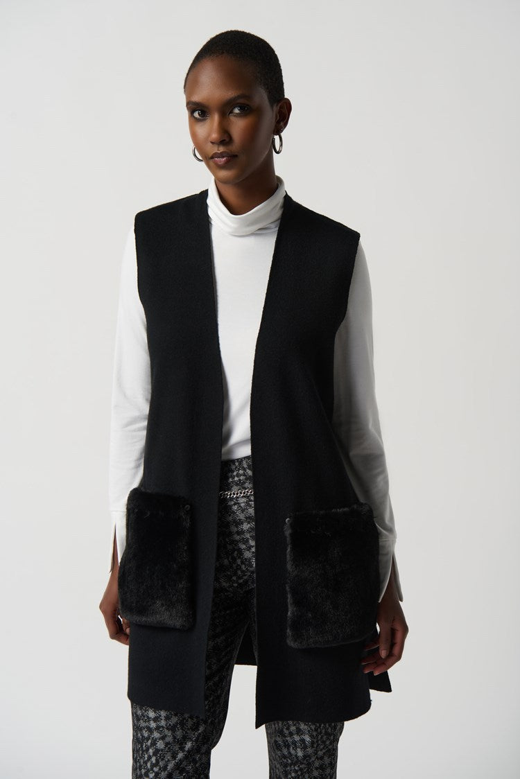 Joseph Ribkoff Sweater Knit And Faux Fur Vest # 234912 – Ziba Couture