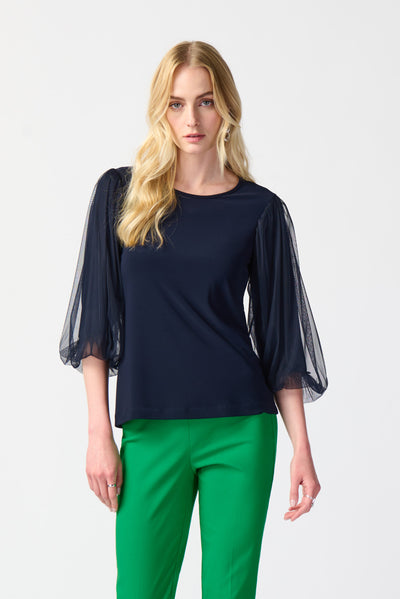 Silky Knit Top With Mesh Sleeves 241042