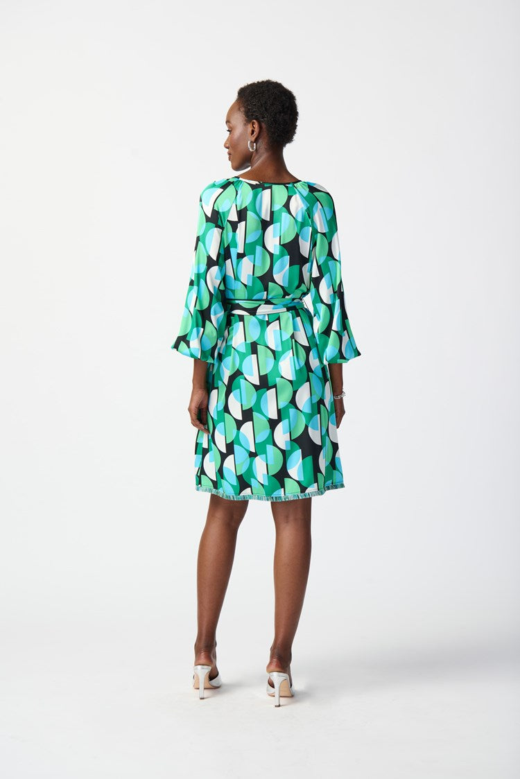 Joseph Ribkoff Geometric Print Satin Belted Dress #241162