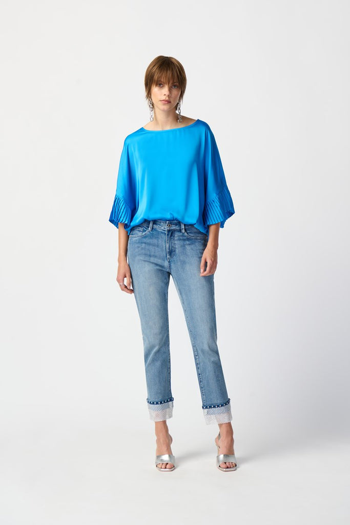 Joseph Ribkoff Satin Boxy Top with Statement Ruffle Sleeves # 241182 – Ziba  Couture