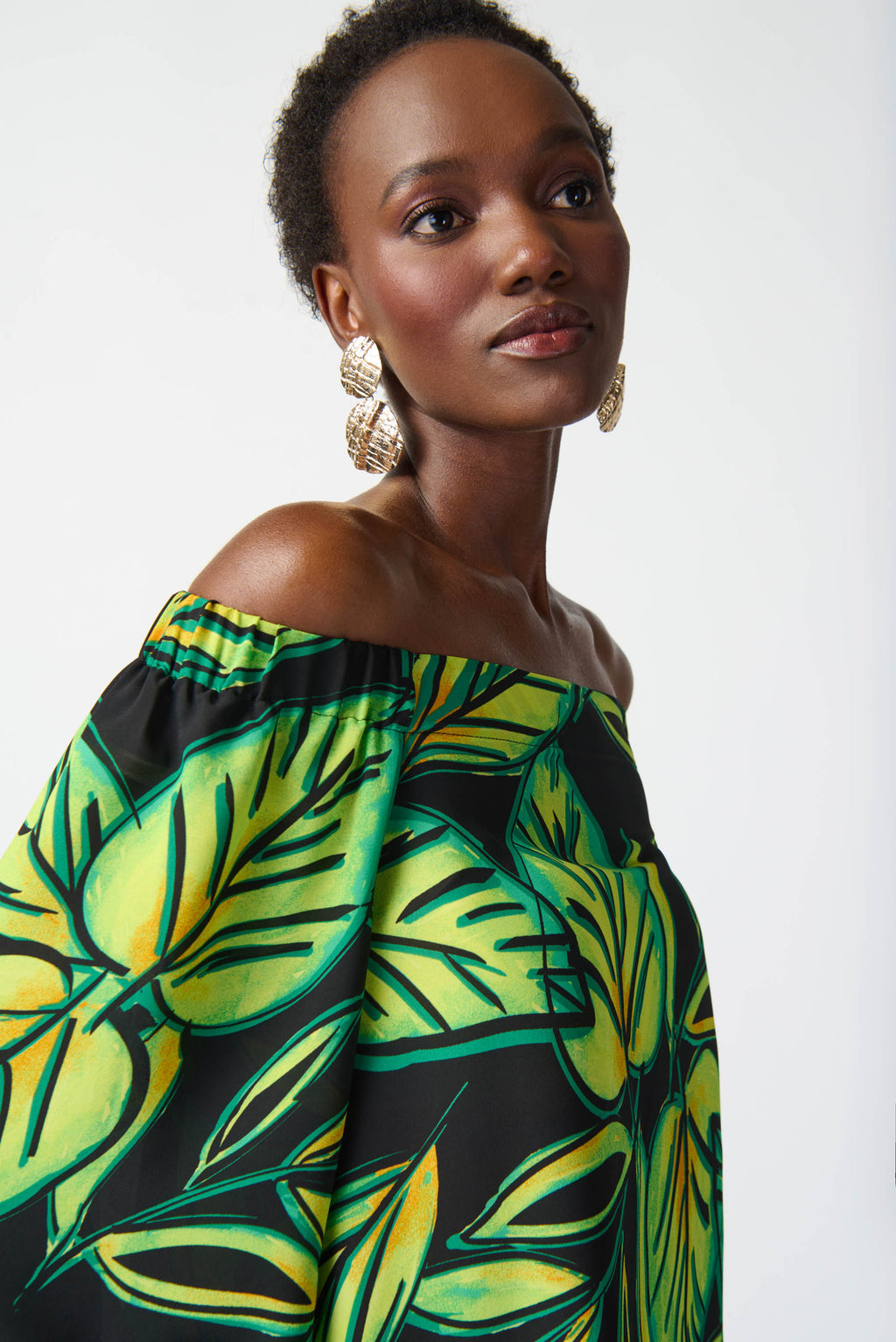 Leaf Printed Georgette Off-the-Shoulder Top - 241277