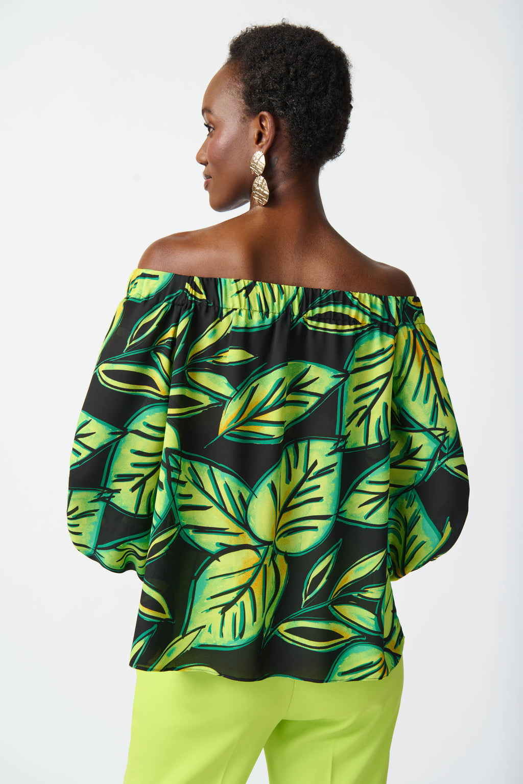 Leaf Printed Georgette Off-the-Shoulder Top - 241277