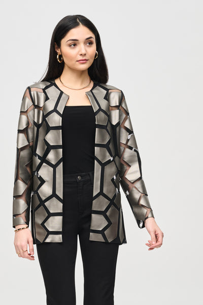 Joseph RIbkoff Laser-Cut Leatherette on Mesh Jacket #241905F24