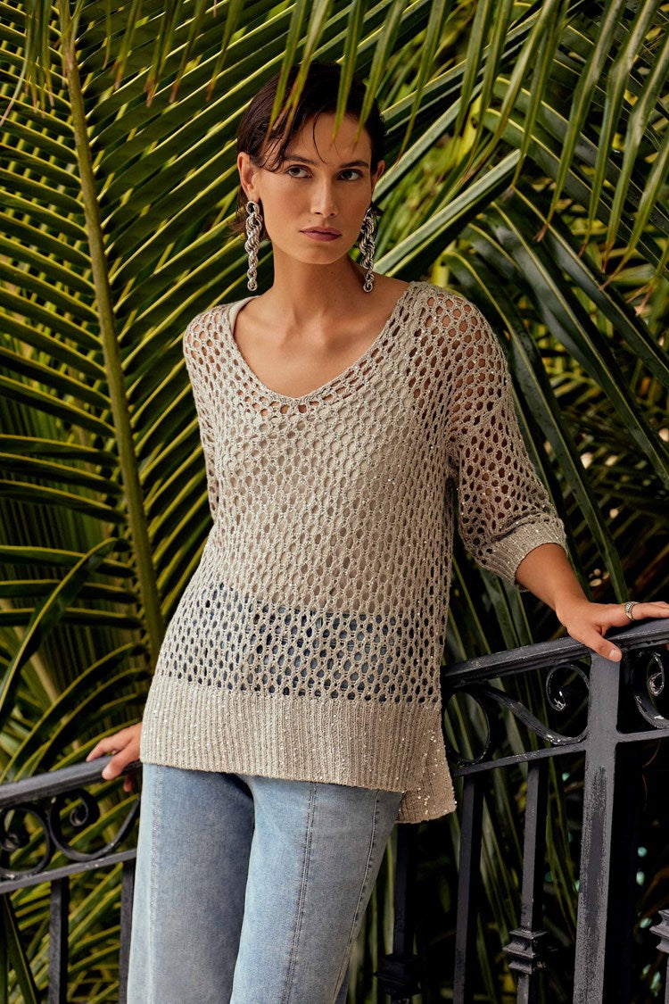 Open Stitch Sweater with Sequins #241922
