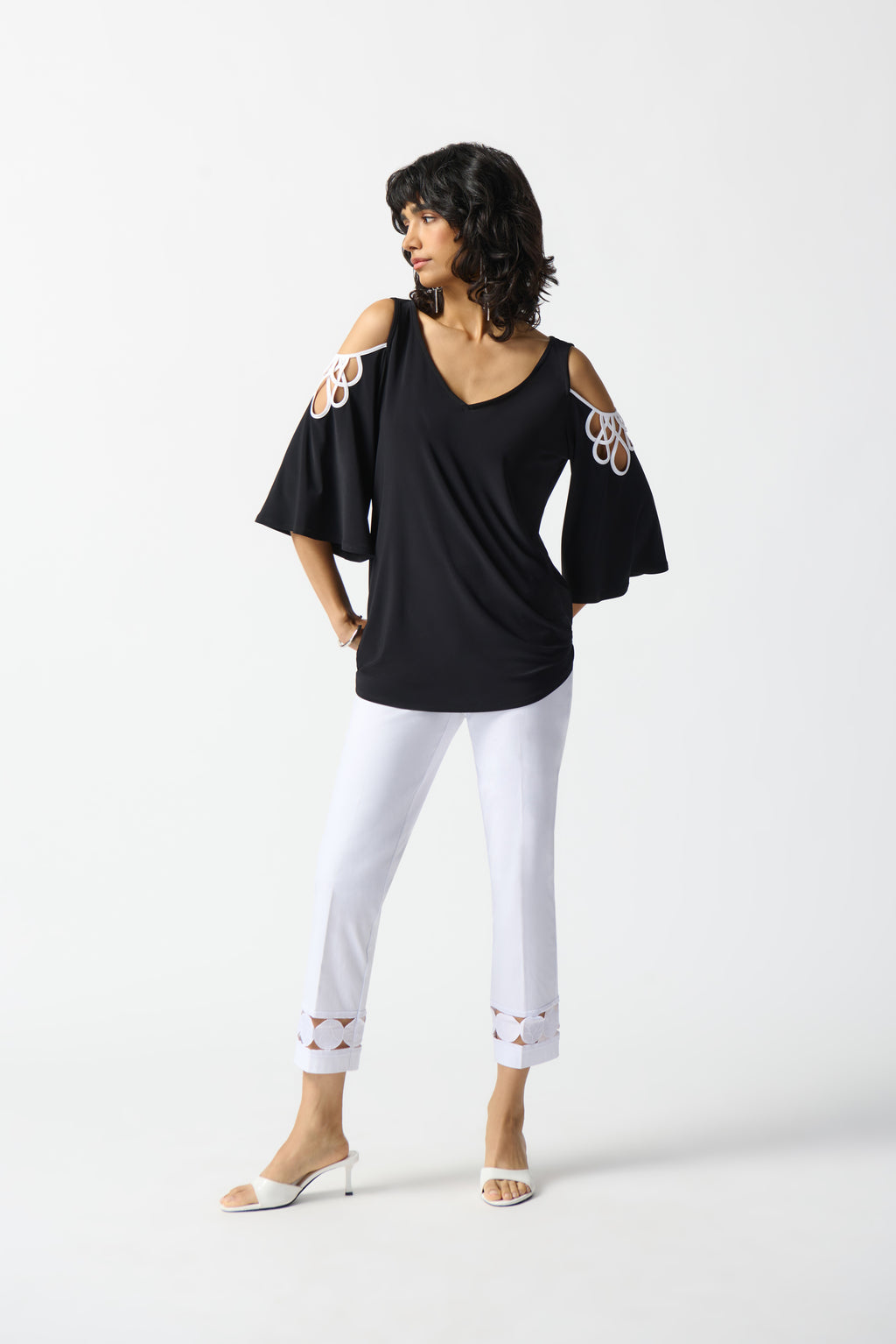 Joseph Ribkoff Silky Knit Cold Shoulder A-Line Top #242017
