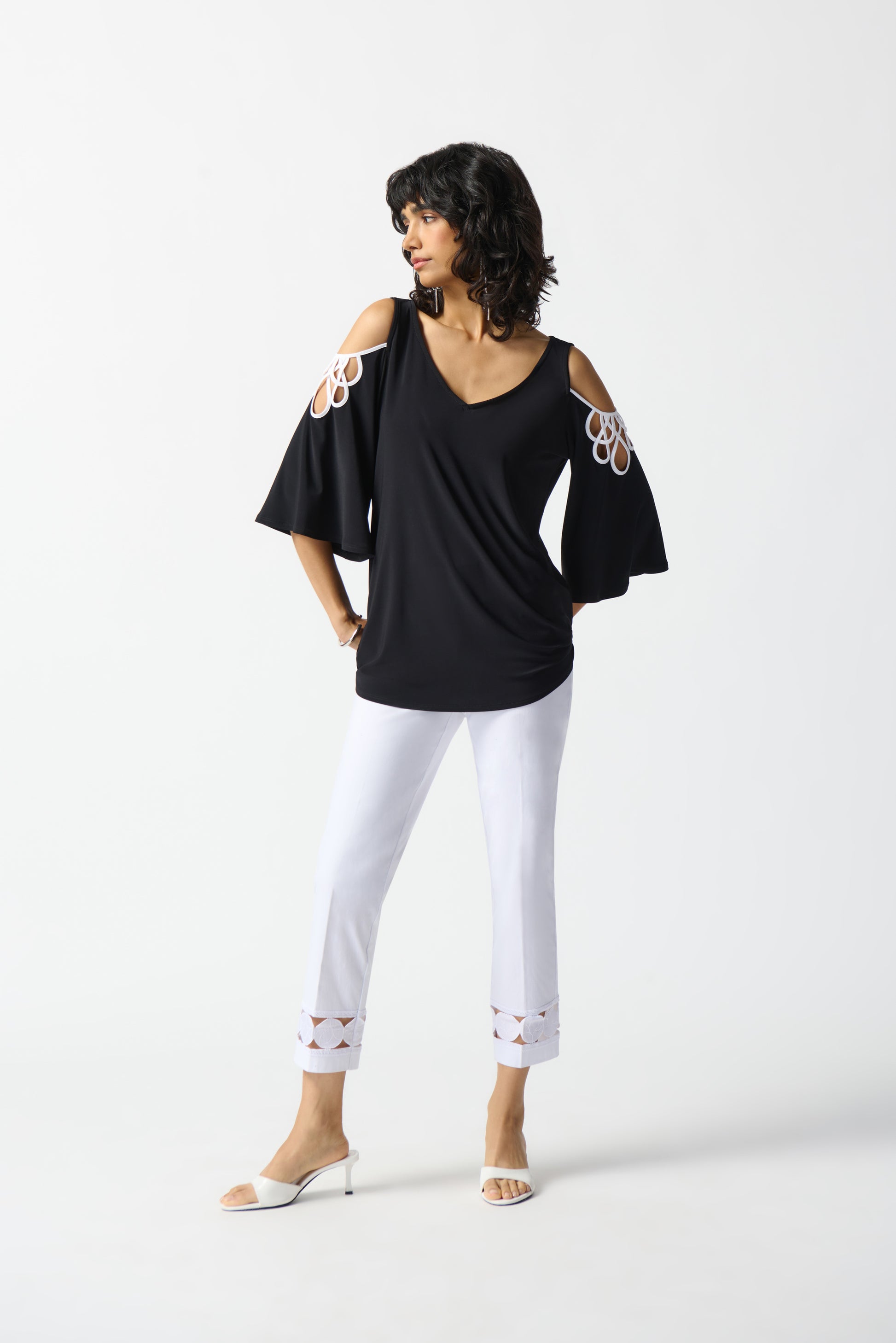 Joseph Ribkoff Silky Knit Cold Shoulder A-Line Top #242017