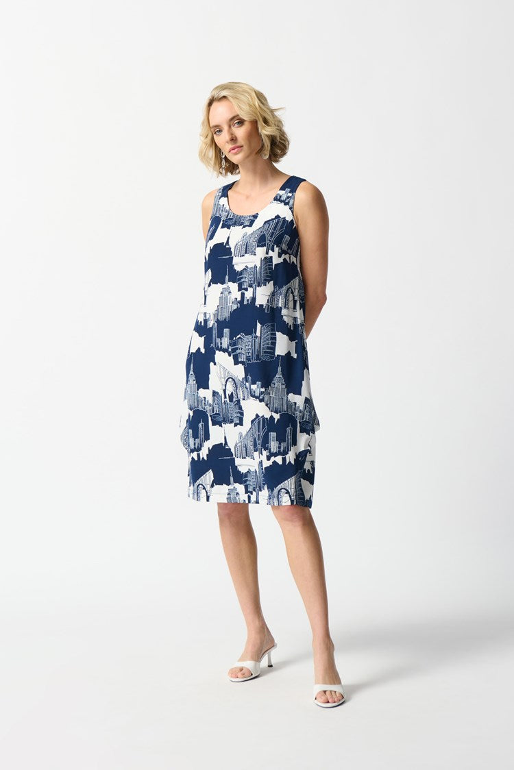 Joseph Ribkoff Gauze Scenery-Print Cocoon Dress #242157
