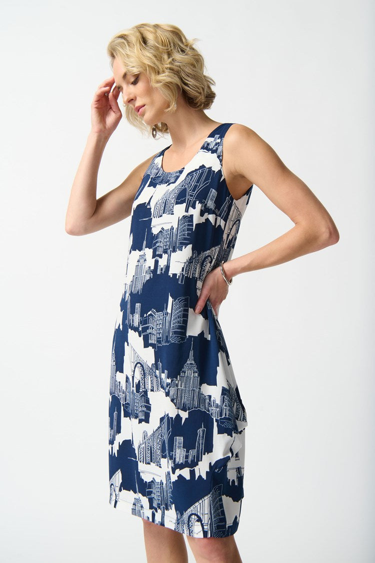 Joseph Ribkoff Gauze Scenery-Print Cocoon Dress #242157