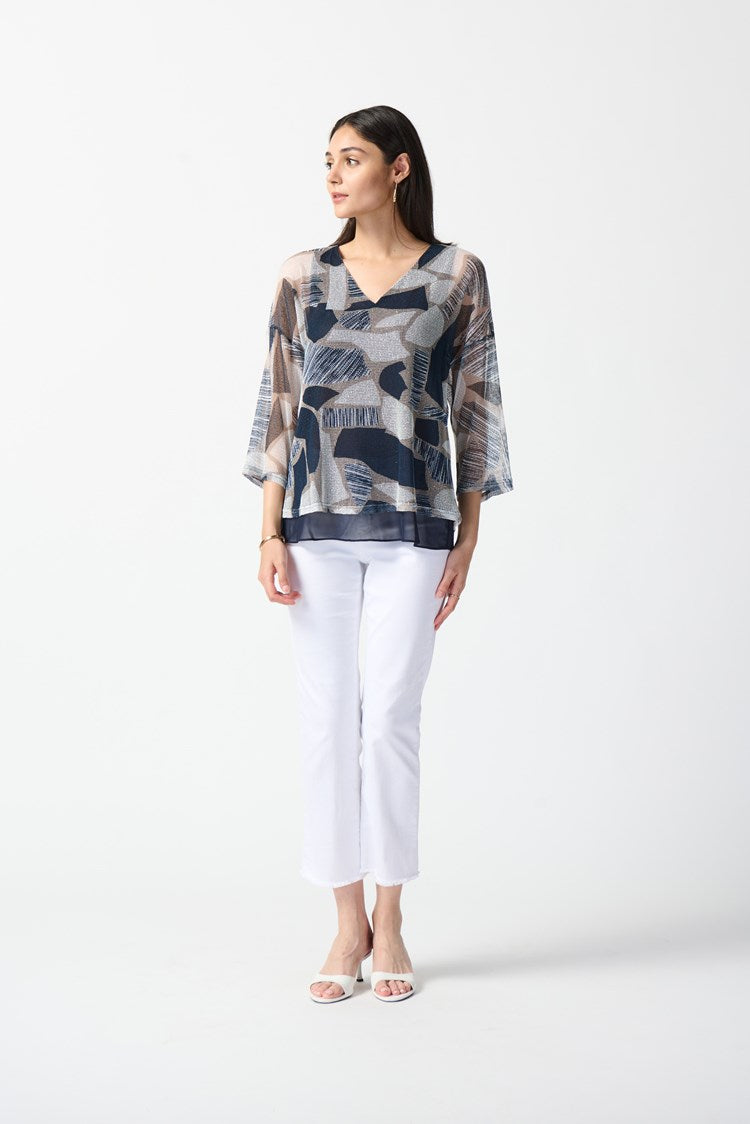 Joseph Ribkoff Mesh Abstract Print Layered Top #242200